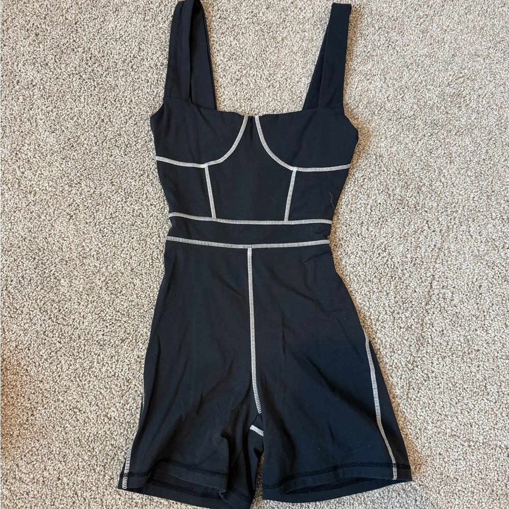 WeWoreWhat Black Jumpsuit with White Stitching